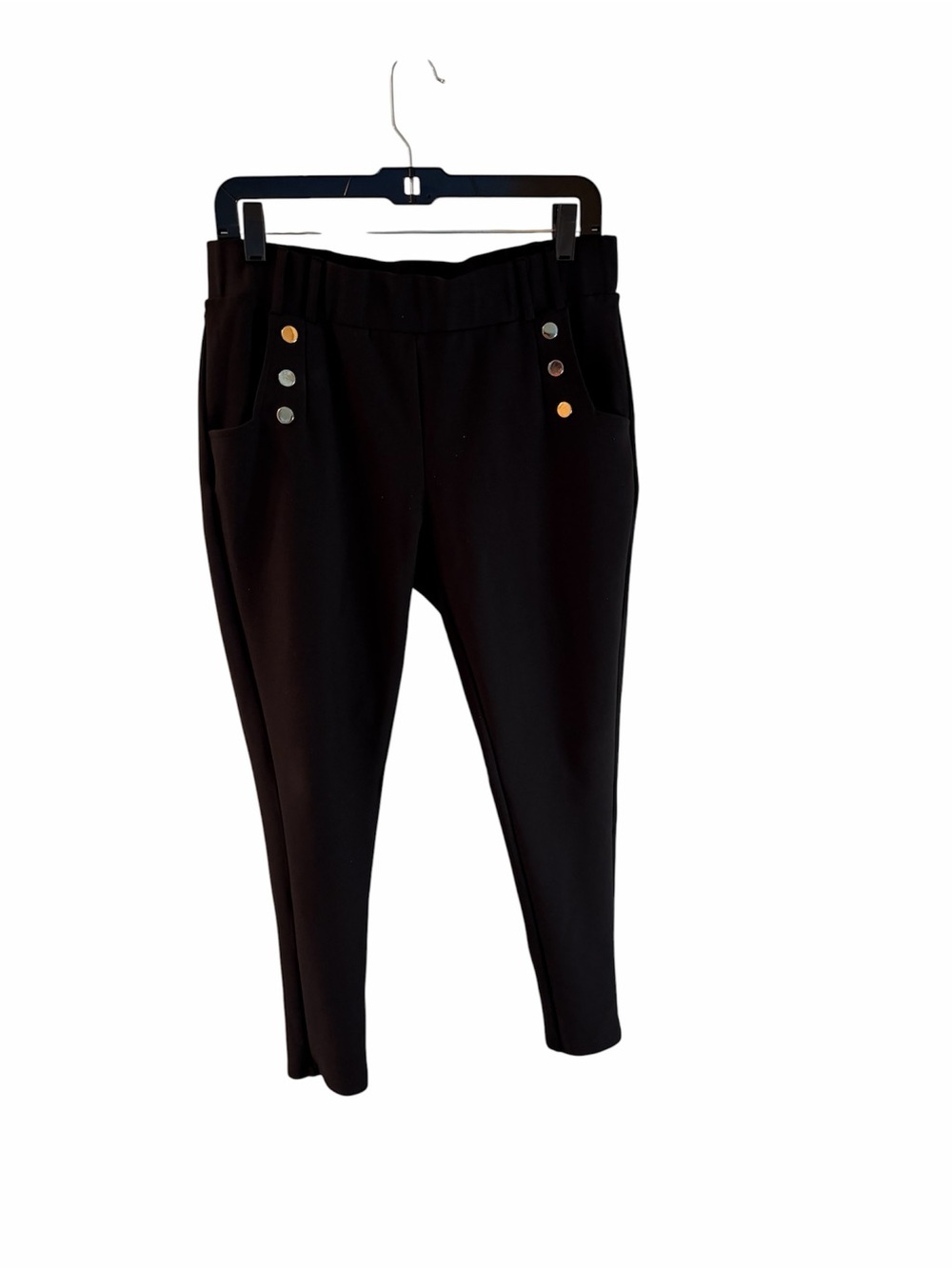 Black Women's Pull-On Button Pocket Pants